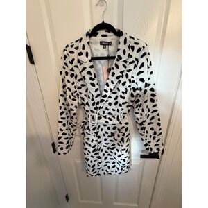 MISSGUIDED Belted Blazer Dress White Black Dalmatian Print UK 12 US 8